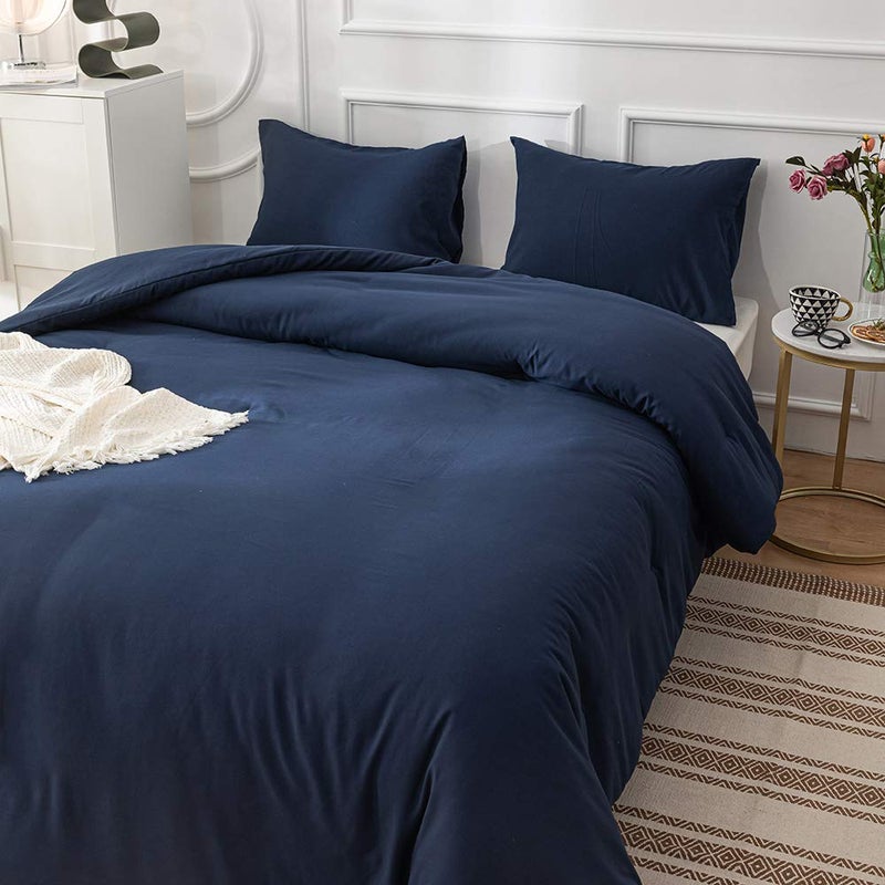 CLOTHKNOW Navy Blue King Size Comforter Set 3Pcs Dark Blue Bedding Comforter Sets Women Men Comforter Blue Comforters with 2 x Pillow Cases - Image 3